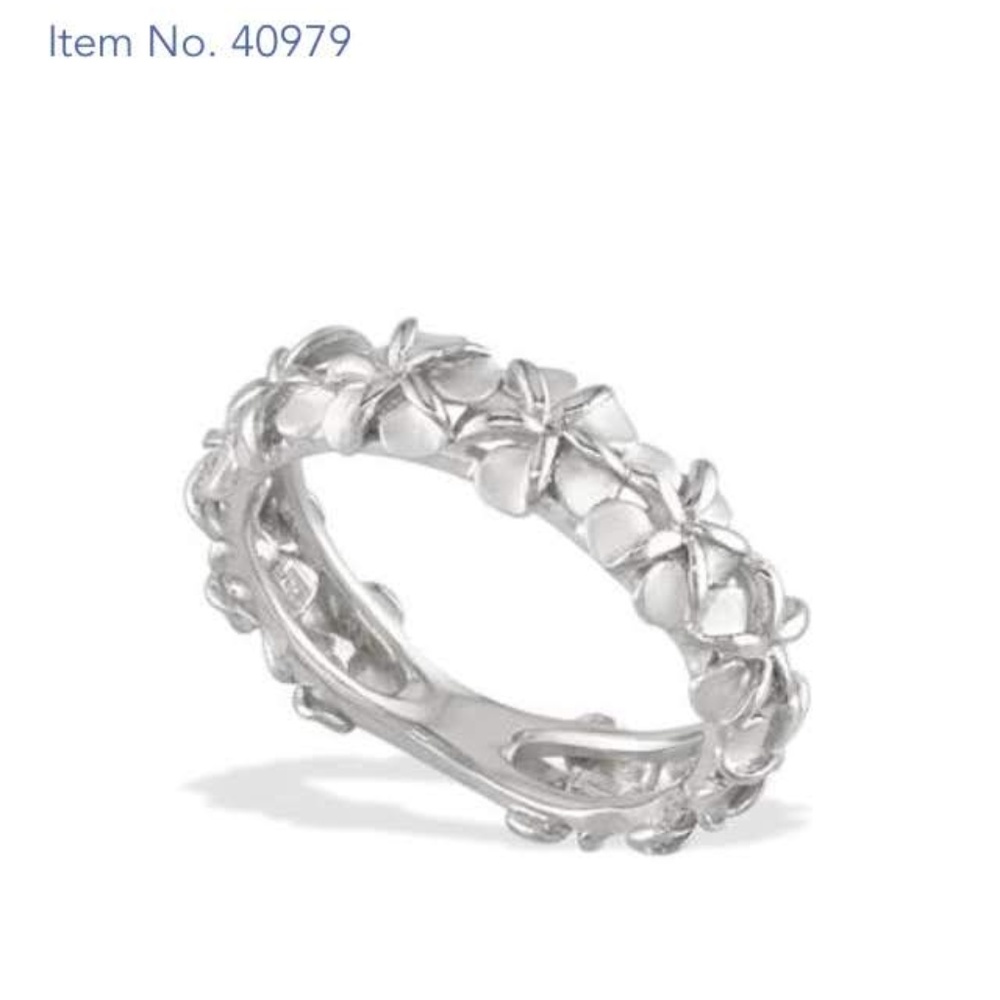 14k White Gold Plumeria Ring by Na Hoku Sz 7